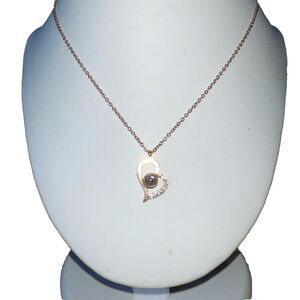 Heart Necklace Says I love You In 100 Languages Stainless Steel Rose Gold Color